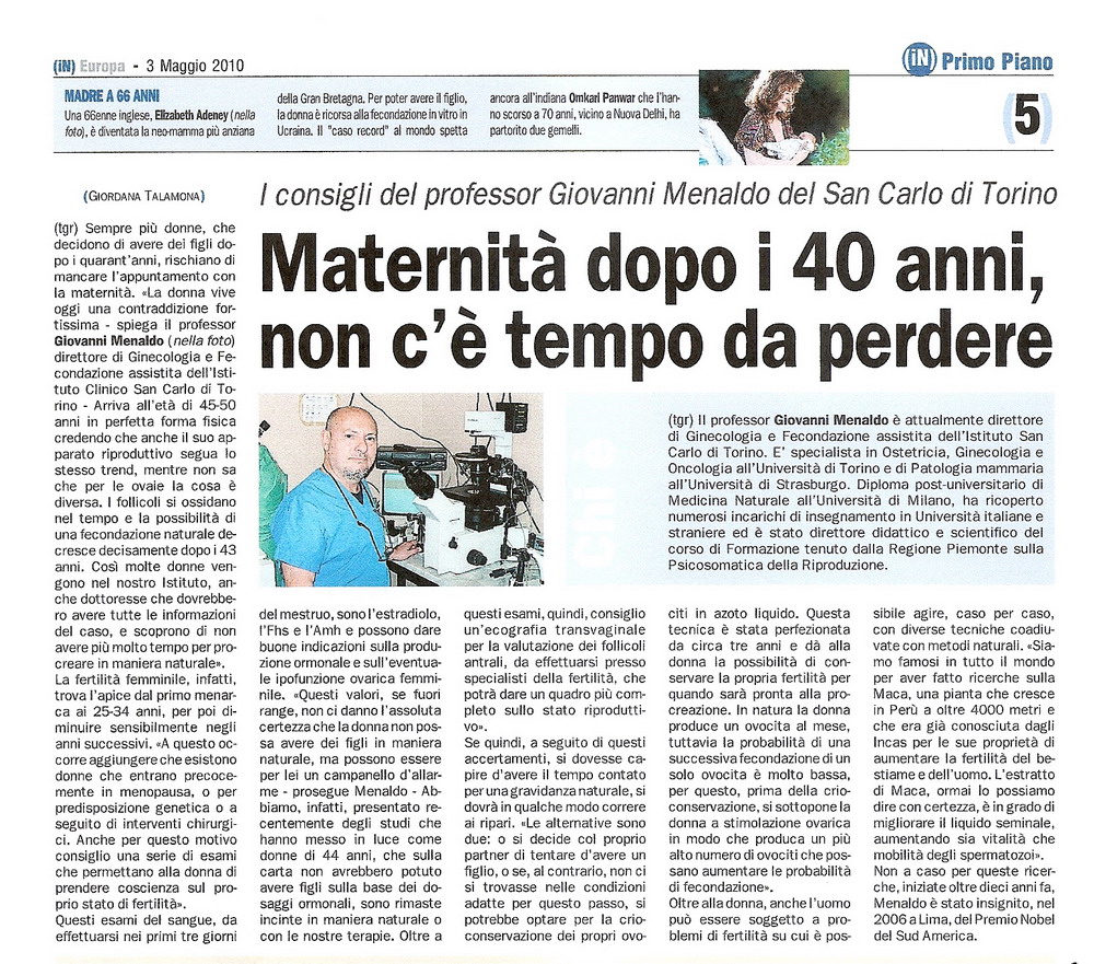 La maternit&agrave; dopo i 40 anni &ndash; intervista di Maggio 2010