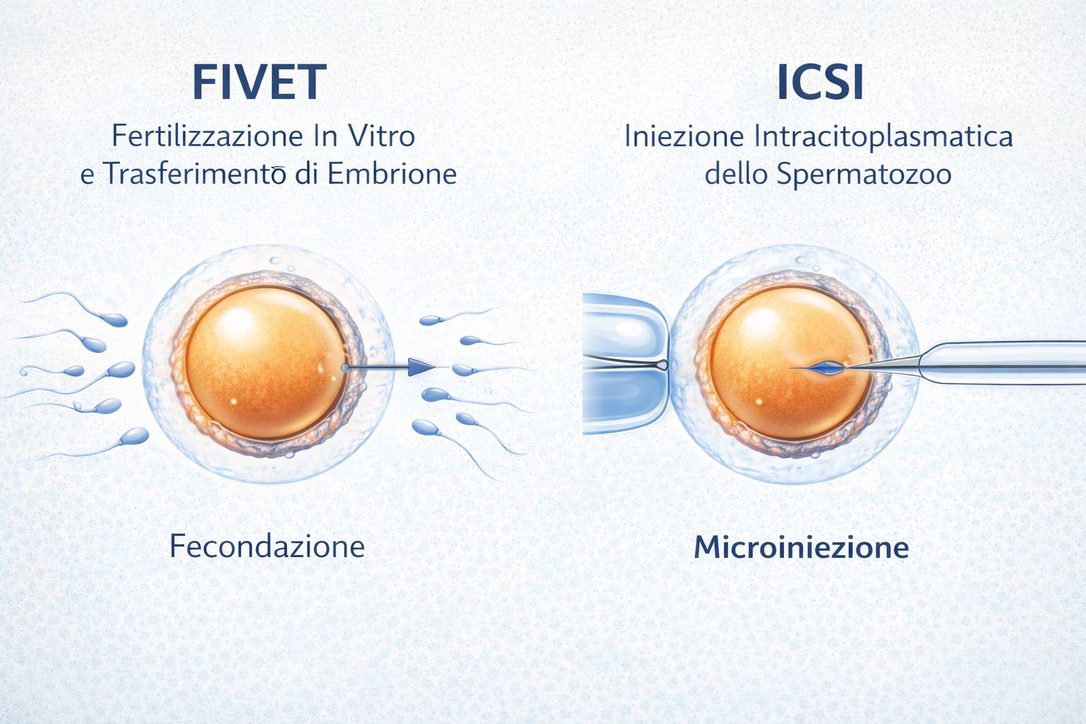 differenza tra FIVET e ICSI schema fecondazione ovocita spermatozoo