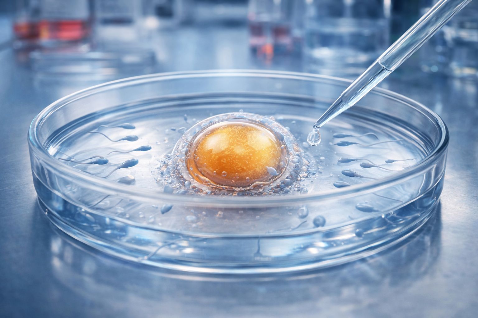 fecondazione in vitro in laboratorio con ovocita e spermatozoi