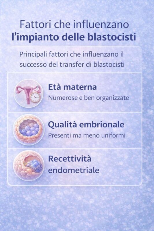 Fattori che influenzano l&rsquo;impianto delle blastocisti et&agrave; qualit&agrave; embrionale recettivit&agrave; endometriale